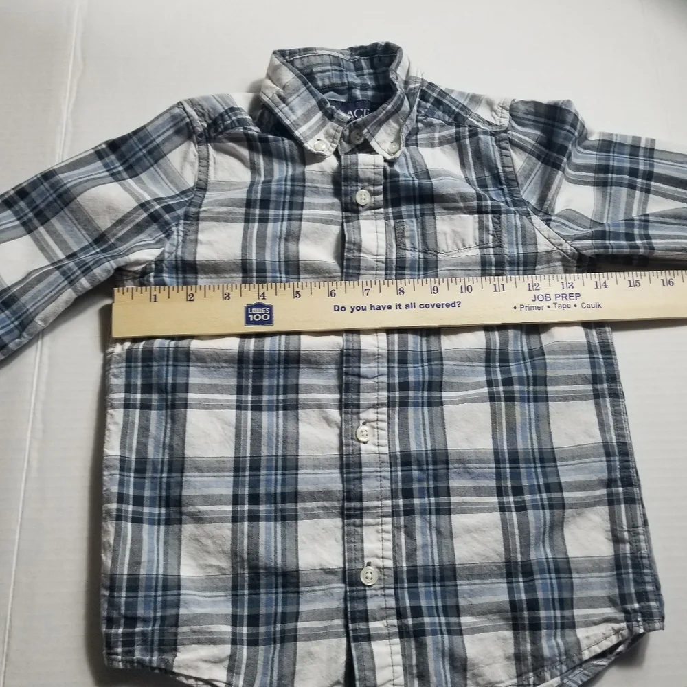 CHILDREN'S PLACE BUTTON DOWN BOYS SHIRT SIZE SMALL 5/6 BLUE/BLACK/WHITE